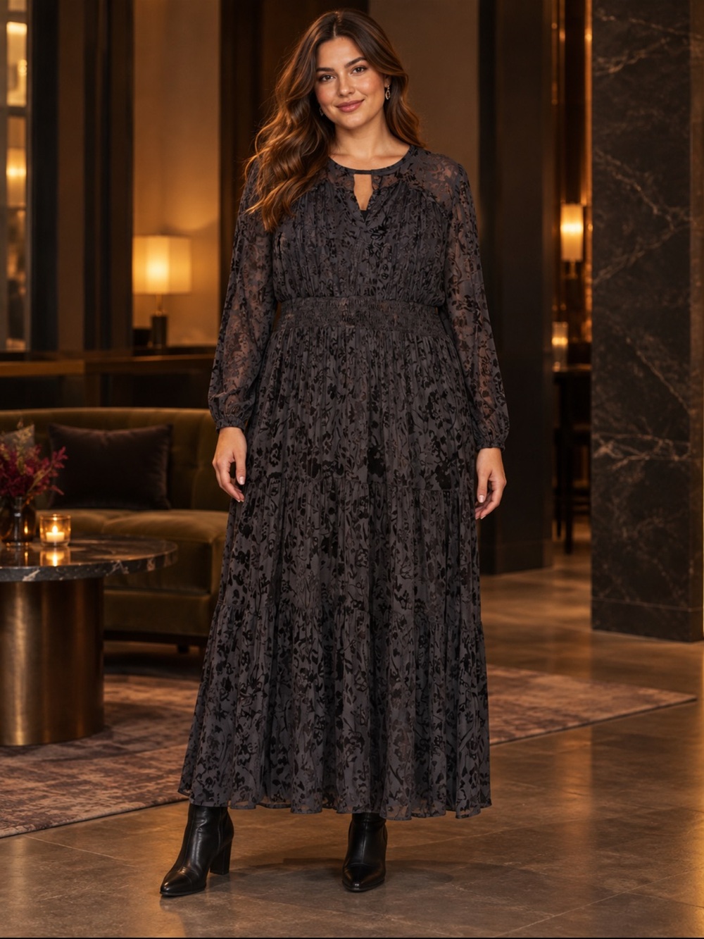 Nurture by Westbound Woman 2X Black Burnout Velvet Floral Maxi Dress